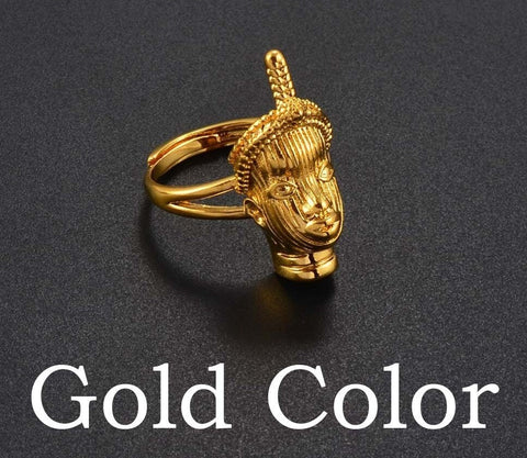18K Gold Plated African Ife King Adjustable Ring - African Ife King  - Nigeria Ethnic Ring - Charmed Jewelry Gift - Resizable Fits