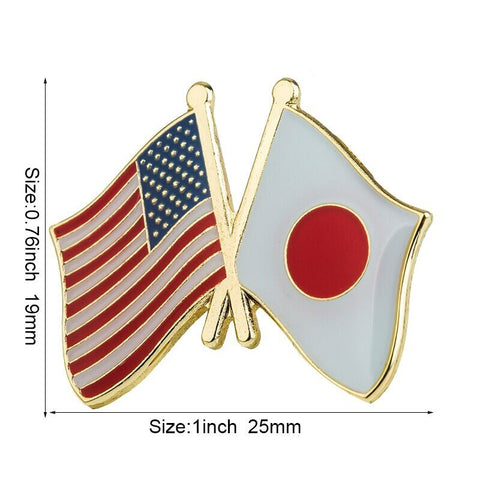 U.S.A. Japan Flag Lapel Pin / U.S. Japan Flag Lapel Clothes / Country Flag Badge / American Flag Brooch / United Sates Enamel Pin