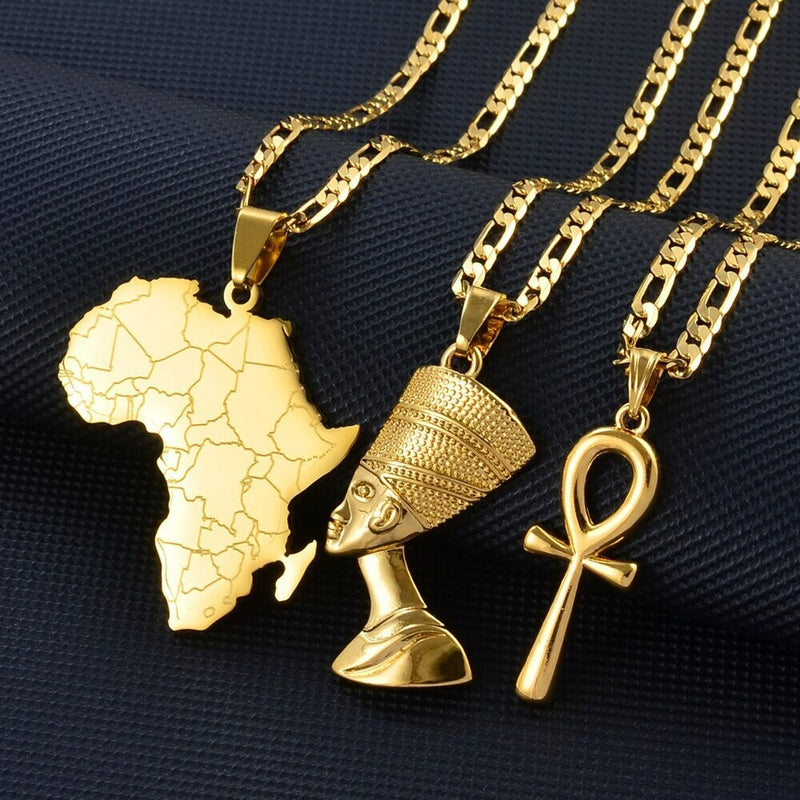 18K Gold Plated Egyptian Queen Nefertiti Necklace For Women - Nefertiti Pendant - Nefertiti Rings Earrings - Ankh Necklace - Africa Necklace