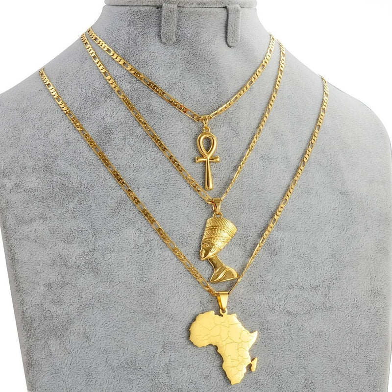 18K Gold Plated Egyptian Queen Nefertiti Necklace For Women - Nefertiti Pendant - Nefertiti Rings Earrings - Ankh Necklace - Africa Necklace