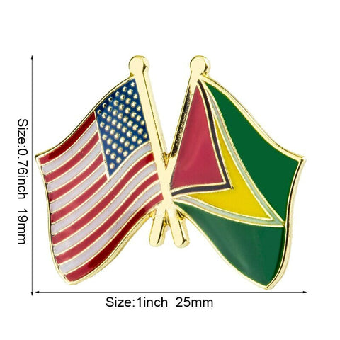 U.S.A. Guyana Flag Lapel Pin / U.S.A. Guyana Flag Lapel Clothes / Country Flag Badge / American Flag Brooch / United Sates Enamel Pin