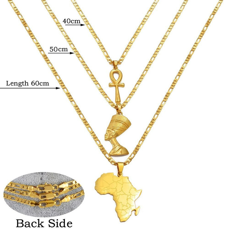 18K Gold Plated Egyptian Queen Nefertiti Necklace For Women - Nefertiti Pendant - Nefertiti Rings Earrings - Ankh Necklace - Africa Necklace
